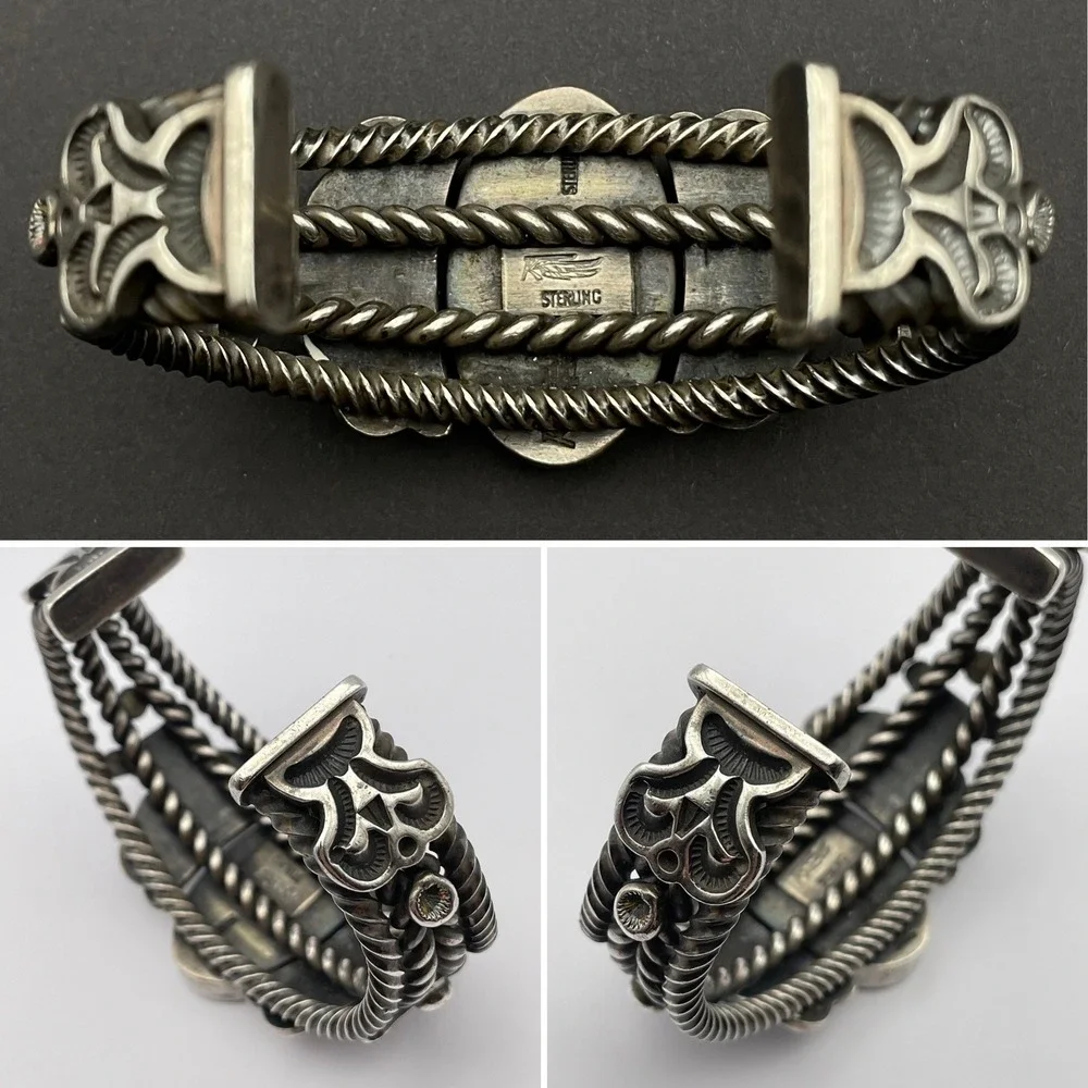 Vintage Navajo Ray Tracey & Knifewing Segura Sterling Silver Inlay Cuff Bracelet - Picture 4 of 16